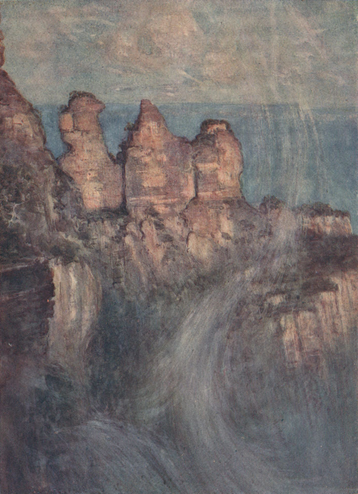 'The Blue Mountains - Three Sisters Peak' by Percy Spence. Australia 1910
